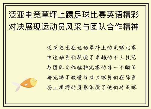 泛亚电竞草坪上踢足球比赛英语精彩对决展现运动员风采与团队合作精神